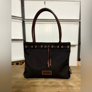 Dooney & Bourke Black Canvas & Leather Tassel Tote Bag Purse